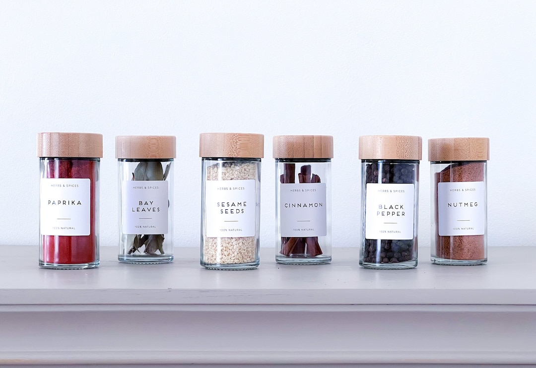 Labelled Spice Jars With Bamboo Lids Set of 6 Home Etsy UK