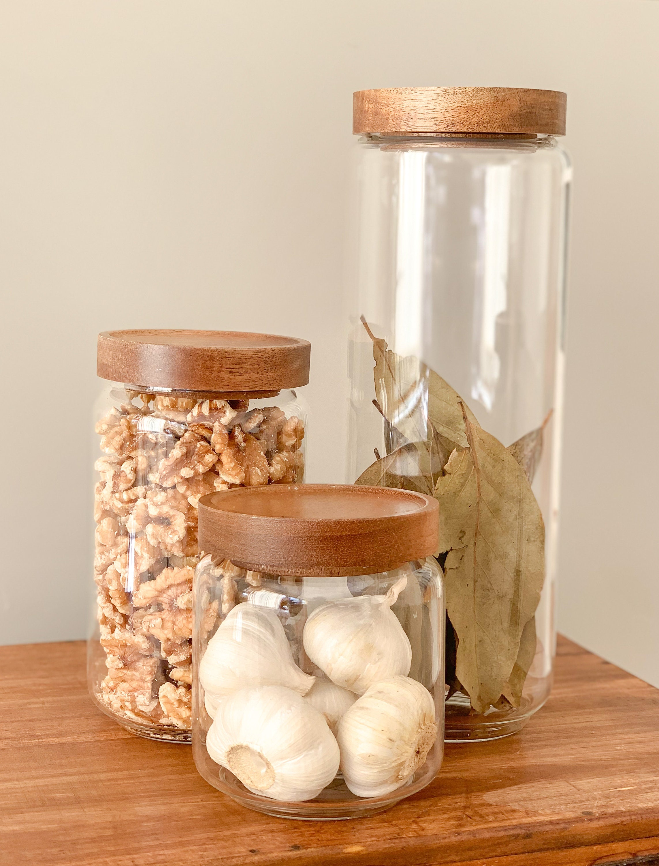 Glass Pantry Jars With Wooden Lids 3 Sizes Eco Food Jars Etsy Australia