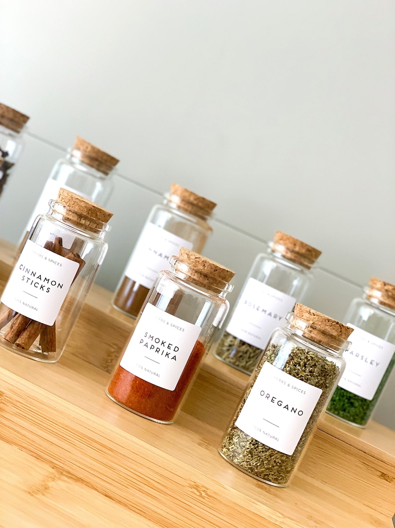 Labelled Spice Jars With Cork Lid Set of 6 Home Etsy Canada
