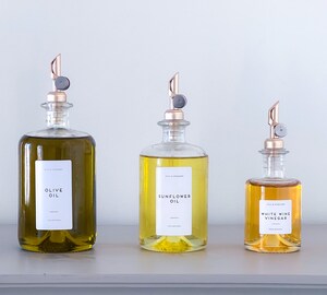 Set 4 Bouteilles Huile Olive 500ml Avec Bec Verseur | Verre épais + Entonnoir + étiquettes | Inox Et Liège