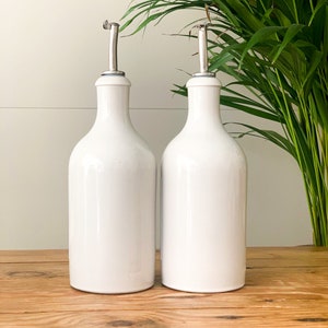 Ceramic White Bottles Olive Oil/Vinegar Pourer Storage Bottle 500ml Reusable Organise Your Kitchen - Choice of Lids