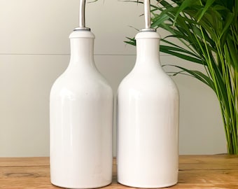 Ceramic White Bottles Olive Oil/Vinegar Pourer Storage Bottle 500ml Reusable Organise Your Kitchen - Choice of Lids