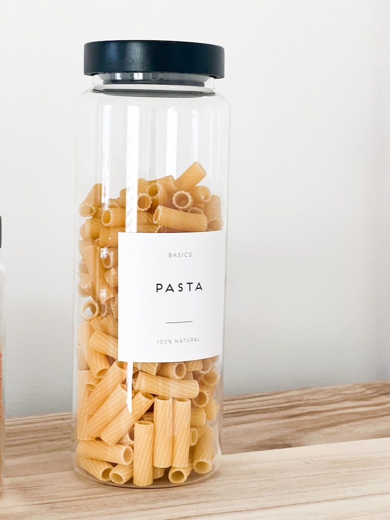 Glass Pantry Jars with Black Wooden Lids and Personalised Waterproof Black Labels kitchen jars zdjęcie 7