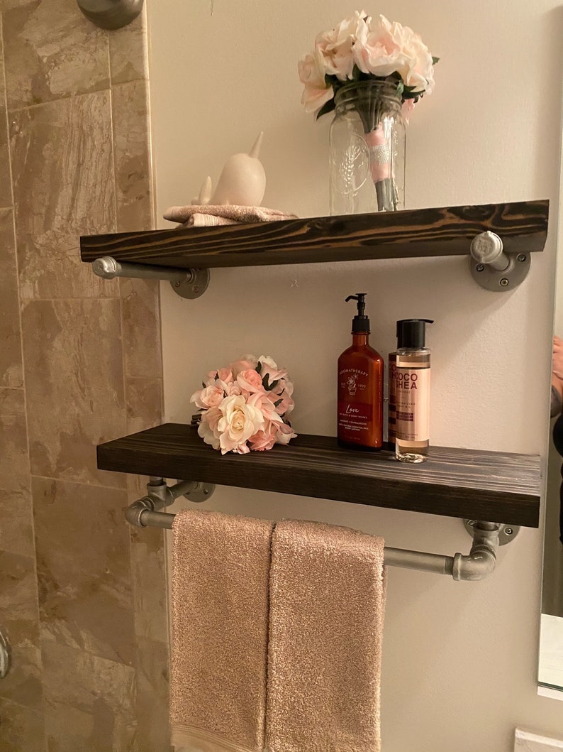 SET OF 2 Bathroom Pipe Shelves Pipe Shelves Farmhouse Etsy