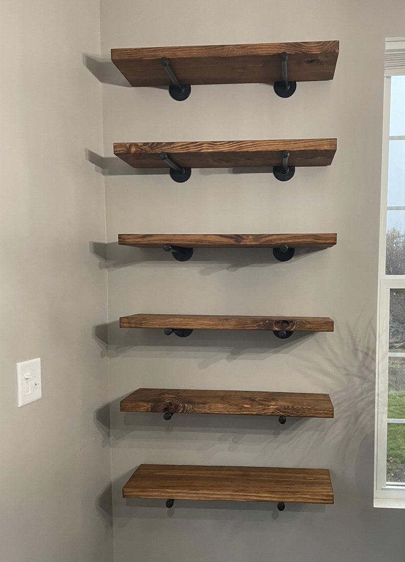 Rustic Floating Shelf | Farmhouse Wood Decor With Industrial Pipe - Etsy