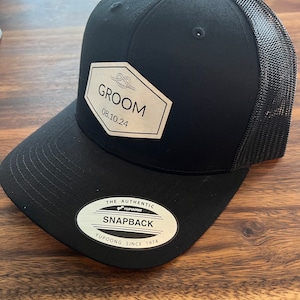 Custom Groom White Leather | Groomsman Caps | Best Man Hat | Groom Patch Trucker Hats | Bride and Groom Hats | Wedding Party Hats Caps