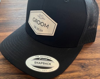 Custom Groom Trucker Hat | Leather Patch, Wedding Party Caps