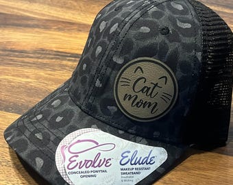 Cat Mom Leopard Print Trucker Hat | Ponytail Baseball Cap