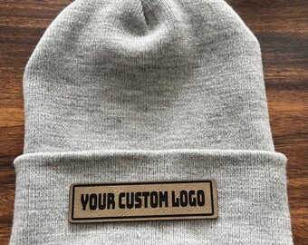 Custom Leather Patch Beanie | Winter Hat | Personalized