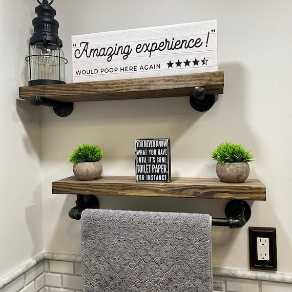 Bathroom Shelf with Industrial Farmhouse Towel Bar