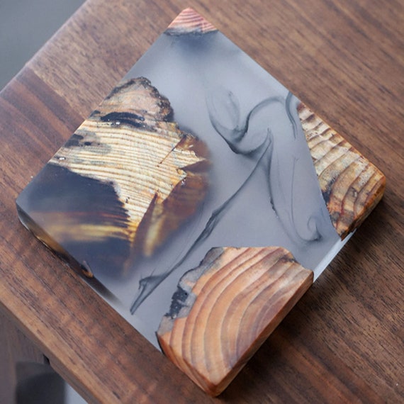 Wood Epoxy Resin Coasters Set, Drink Coasters