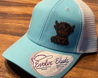 Highland Cow Ponytail Trucker Hat | Laser Engraved Patch - Etsy display picture 3