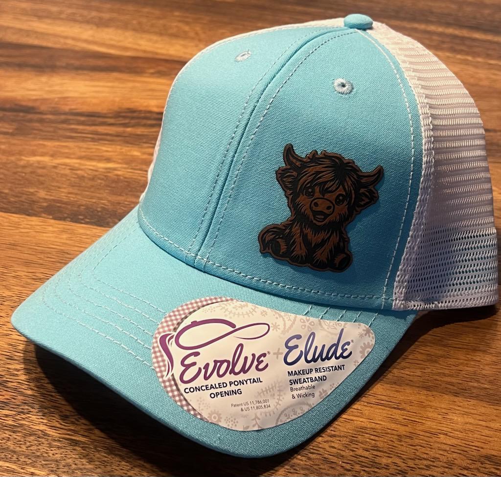 Highland Cow Ponytail Trucker Hat | Laser Engraved Patch - Etsy display picture 1