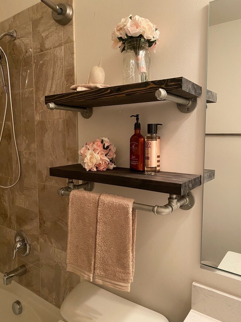 SET OF 2 Bathroom Pipe Shelves Pipe Shelves Farmhouse Etsy