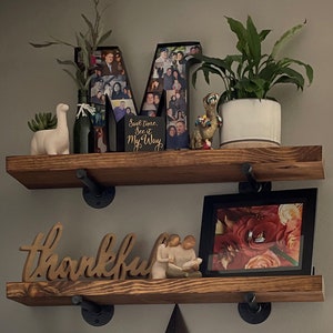 Floating Shelf 7.25&quot; Deep | Farmhouse | Kitchen | Bathroom | Living Room | Wood Decor | Industrial Pipe Shelf | Shelving | Reclaimed Style