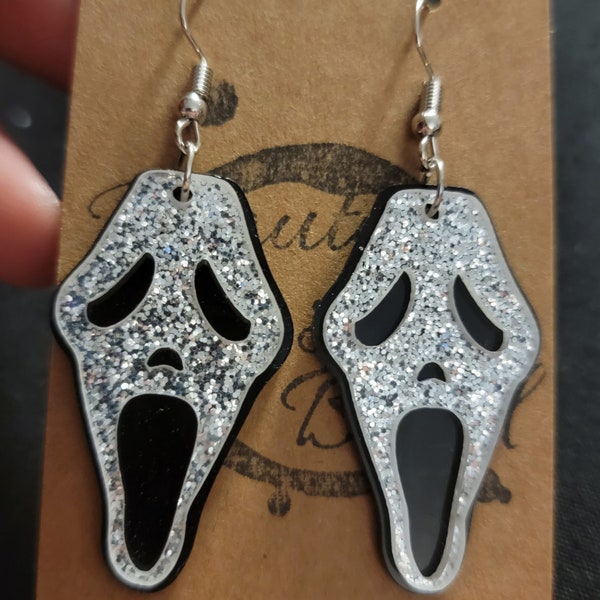 Scream Face Earrings - Halloween spooky ghost death movie glitter chunky gothic core jewelry statement fun light weight