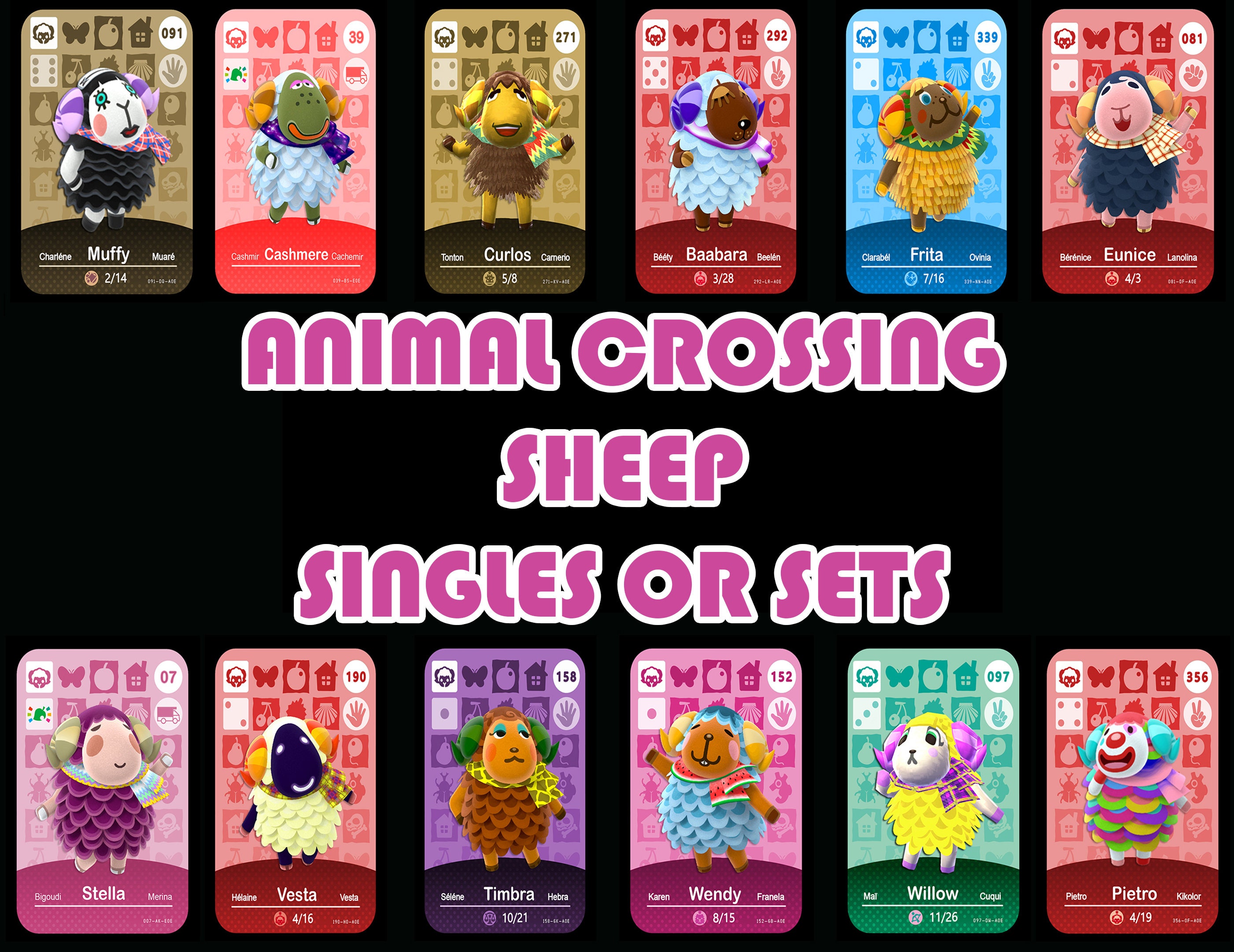 Animal Crossing SHEEP Amiibo Cards ACNH Baabara Cashmere | Etsy