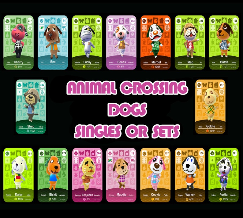 Animal Crossing DOG Amiibo Cards ACNH Bea Benjamin Biskit | Etsy