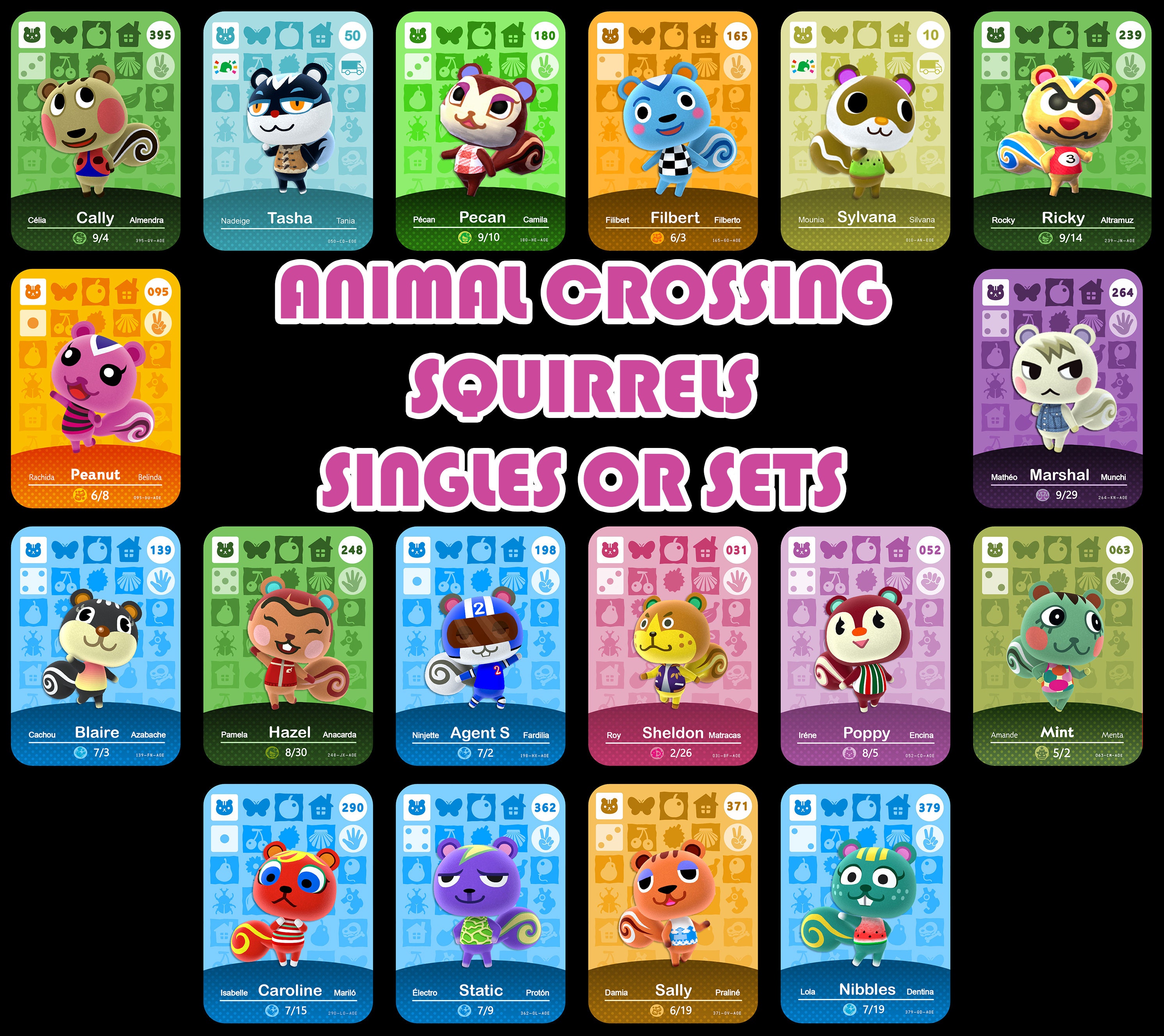 Animal Crossing SQUIRREL Amiibo Cards ACNH Agent S Hazel | Etsy
