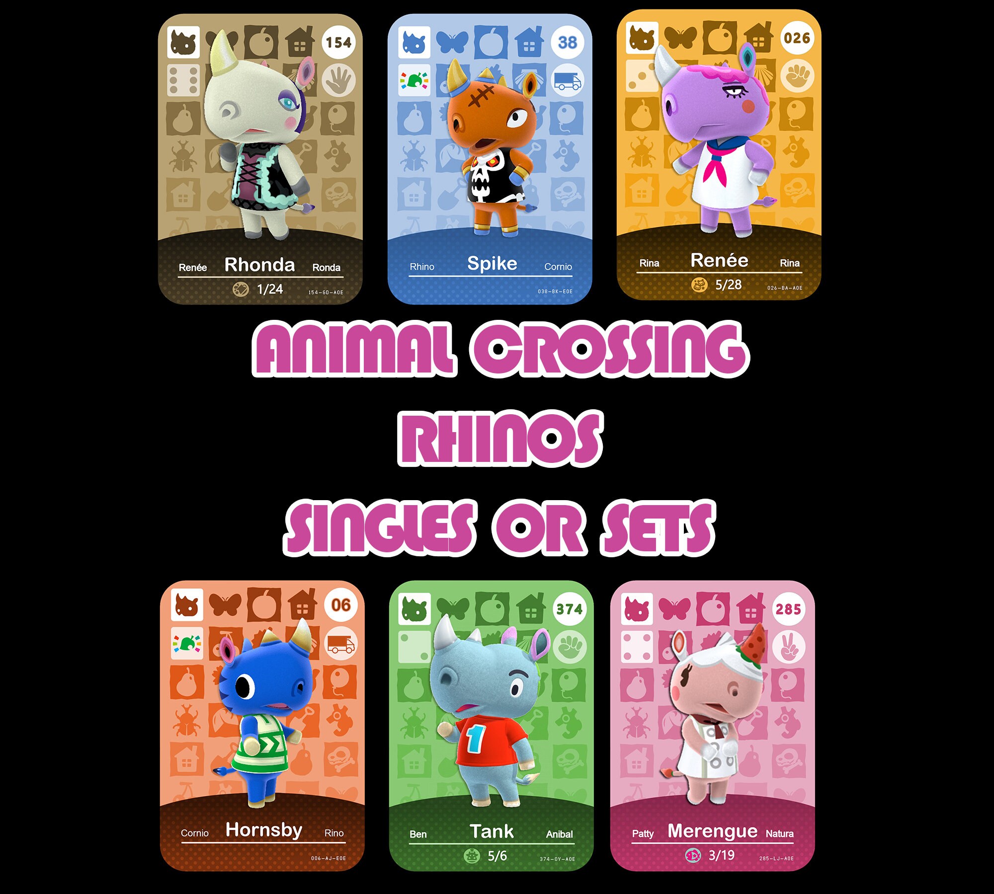 Animal Crossing RHINO Amiibo Cards ACNH Hornsby Merengue Etsy