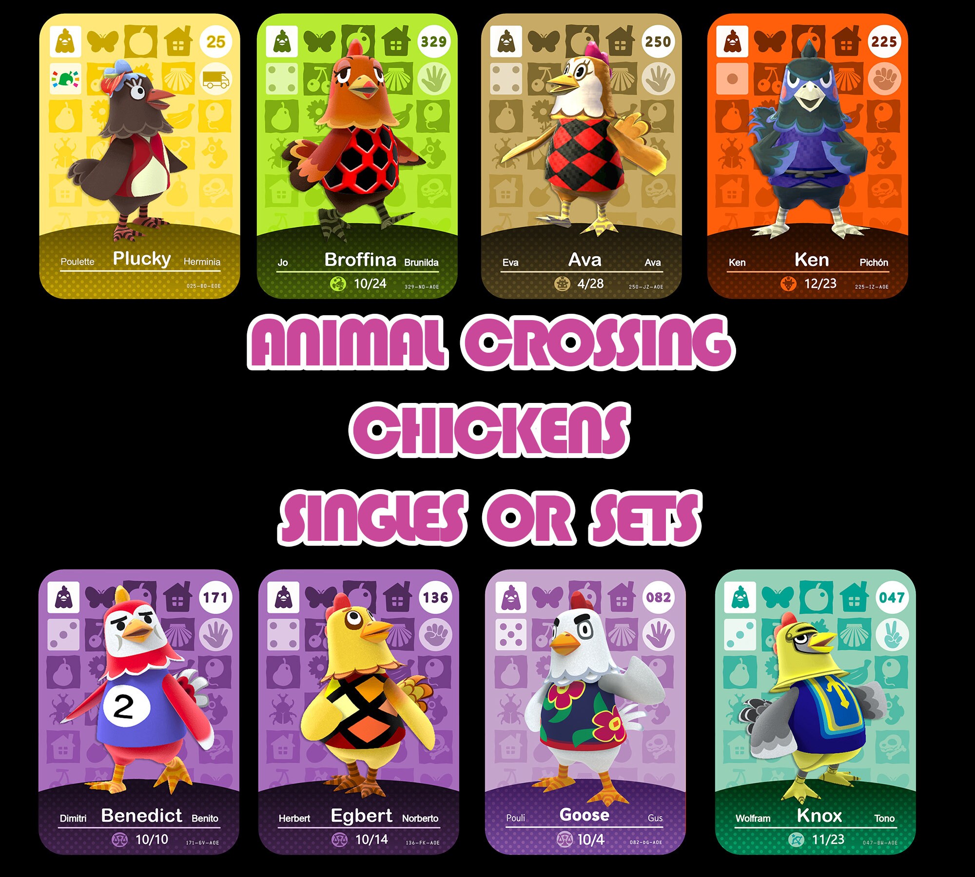 Animal Crossing CHICKEN Amiibo Cards ACNH Ava Becky | Etsy