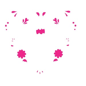 May include: A pink heart-shaped design with floral and geometric patterns. The design is made up of small, repeating elements.
