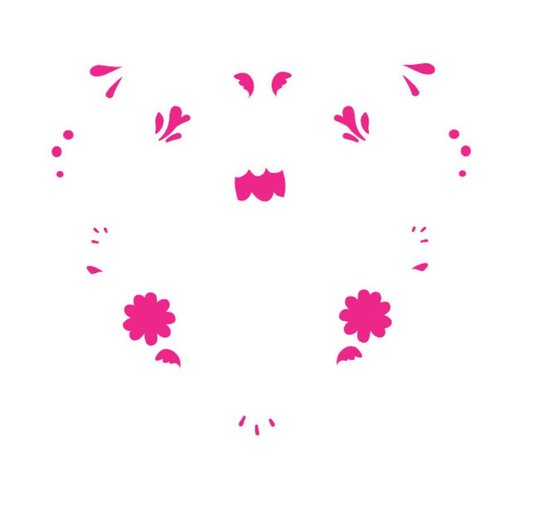 May include: A pink heart-shaped design with floral and geometric patterns. The design is made up of small, repeating elements.