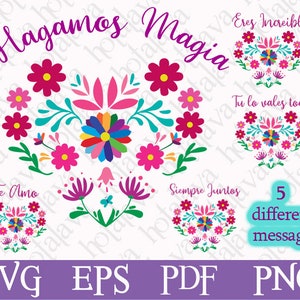 Hagamos Magia Svg, Te amo Svg Mexican Flowers Svg, Downloadable file, Digital Svg file, Maker Svg file, Mexican Feel flowers, Flores Otomi