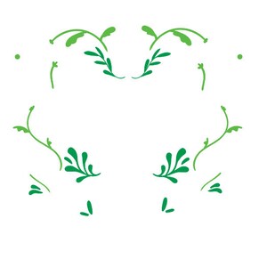 May include: A symmetrical design of green leafy vines with a decorative flourish at the top and bottom.