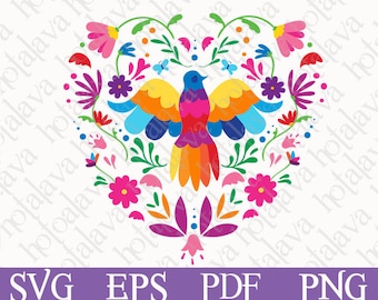 Mexican Flowers Svg, Valentines Heart Svg, Digital Svg file, laser compatible file, Cricut ready Svg, Maker Svg file, Mexican Wall Decor