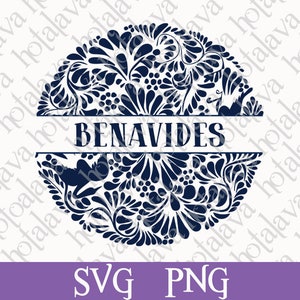 Custom made personalized Svg, Talavera design with family name, DIGITAL DOWNLOAD, Mexican Flowers Svg, Downloadable file, Compatible