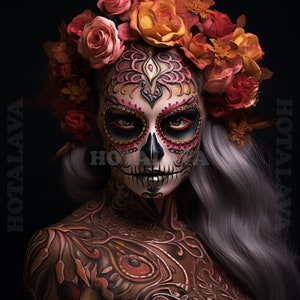 Femme crâne de sucre, Dia de Muertos mexicain, art numérique, téléchargement numérique, conception de crâne de sucre