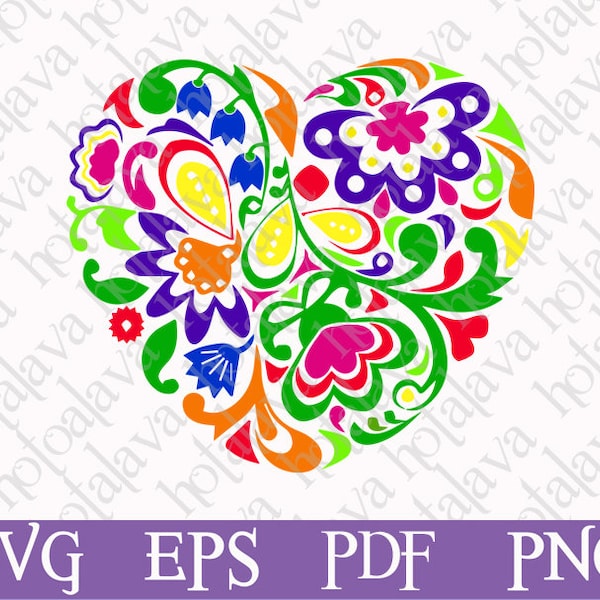 Corazon Colorido Svg, Mexican Colored Heart Svg, Downloadable Svg, Digital Svg file, laser compatible file, Svg file, Mexican Art, español