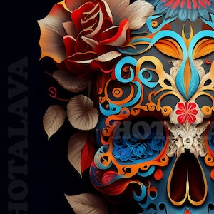 Crâne de sucre, Dia de Muertos mexicain, Art numérique, téléchargement numérique, Conception de crâne de sucre
