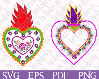 Mexican Hearts Svg, Traditionele Kunst Svg, Milagro Heart Svg, Digitaal Svg bestand, laser compatibel bestand, Cricut ready Svg, Maker Svg bestand, Decor