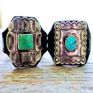 Bowguard Cuff by BUFFALO / Sterling Silver & Turquoise  / Old Navajo Style