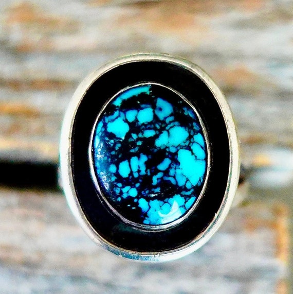 Bisbee Turquoise Ring Size 8.5  / Vintage Shadow … - image 2