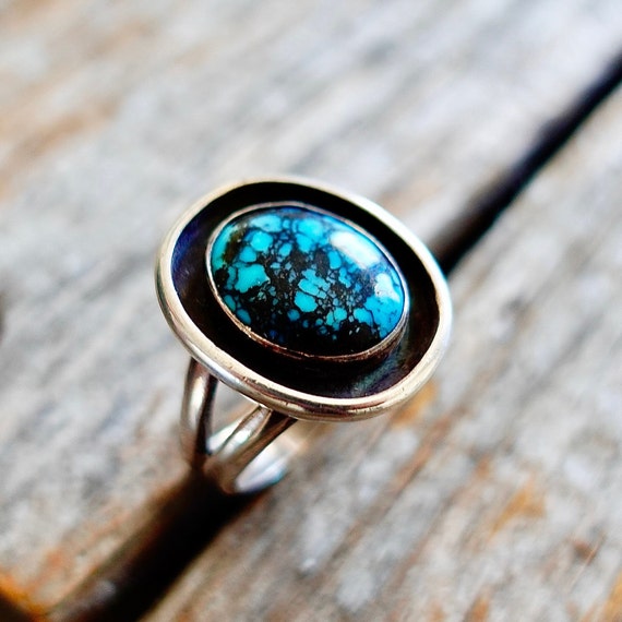 Bisbee Turquoise Ring Size 8.5  / Vintage Shadow … - image 9