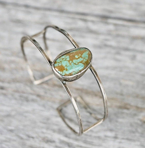 Modern Turquoise & Silver Cuff Bracelet / Vintage