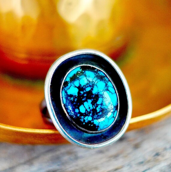 Bisbee Turquoise Ring Size 8.5  / Vintage Shadow … - image 7