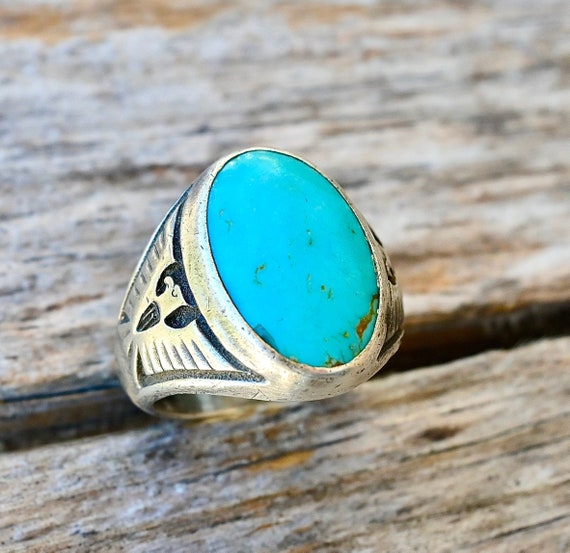 vintage old pawn navajo green turquoise ring size 7 natural royston turquoise native american sterling silver southwestern mens ring gift