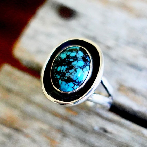 Bisbee Turquoise Ring Size 8.5  / Vintage Shadow … - image 1