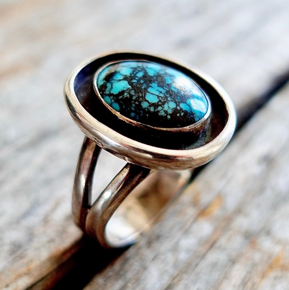 Bisbee Turquoise Ring Size 8.5  / Vintage Shadow … - image 4