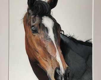 Hand Painted Pet Portrait - Custom and Mounted- animal memorial, dog / cat / horse / Equine (receive your portrait within 15 days!)