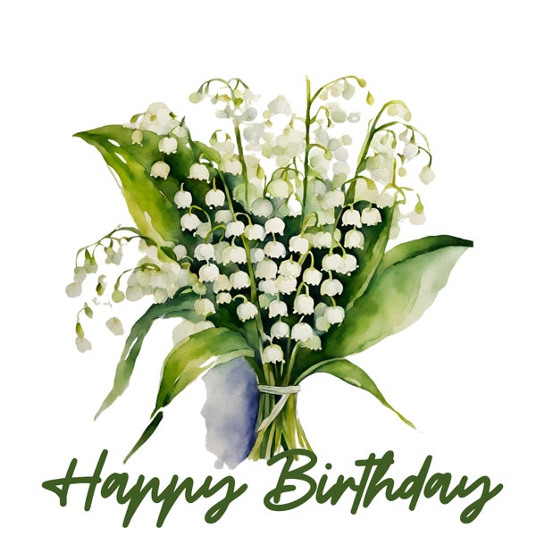 tarjeta de cumpleaños, flores acuarela, lirios del valle, cumpleaños nacidos en mayo, feliz cumpleaños, tarjeta minimalista, flores blancas