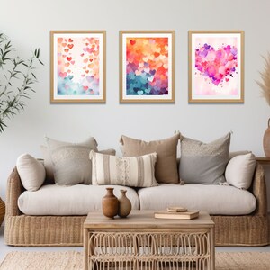 arte de pared corazones, poster, poster digital  , corazones de acuarela, wall art, , arte acuarela corazon, corazones, varios tamaños