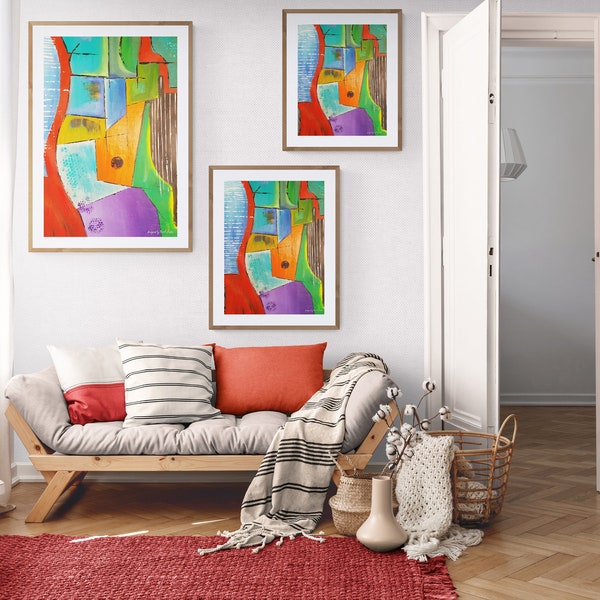 poster, poster digital, arte de pared multicolor, abstracto, descarga digital pintura acrílica abstracta, colores impactantes, 3 tamaños