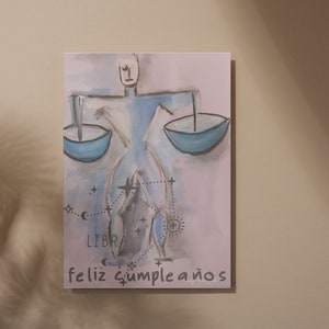 tarjeta de felicitacion digital, signo zodiaco libra, constelacion zodiaca libra, tarjeta imprimible, tarjeta pdf + gif, feliz cumpleaños,