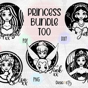 Princess Bundle Too SVG Cutting files or Printing files, Digital downloads. 5 varieties-Jpeg, Dxf, Pdf, Png, Svg. Take a peek!