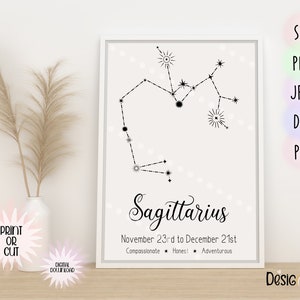Sagittarius Zodiac Sign, Zodiac Constellation, Horoscope svg, Zodiac sign for printing or cutting, Astrology clipart, Celestial art.